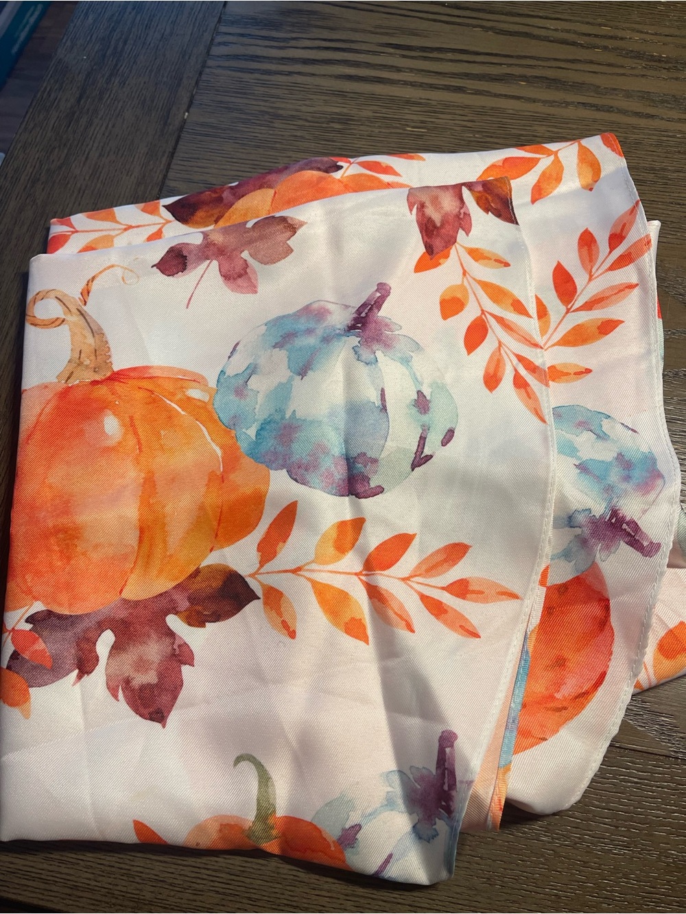 Harvest Pumpkin Print Decorative Circular Kitchen Tablecloth- Orange & Blue
